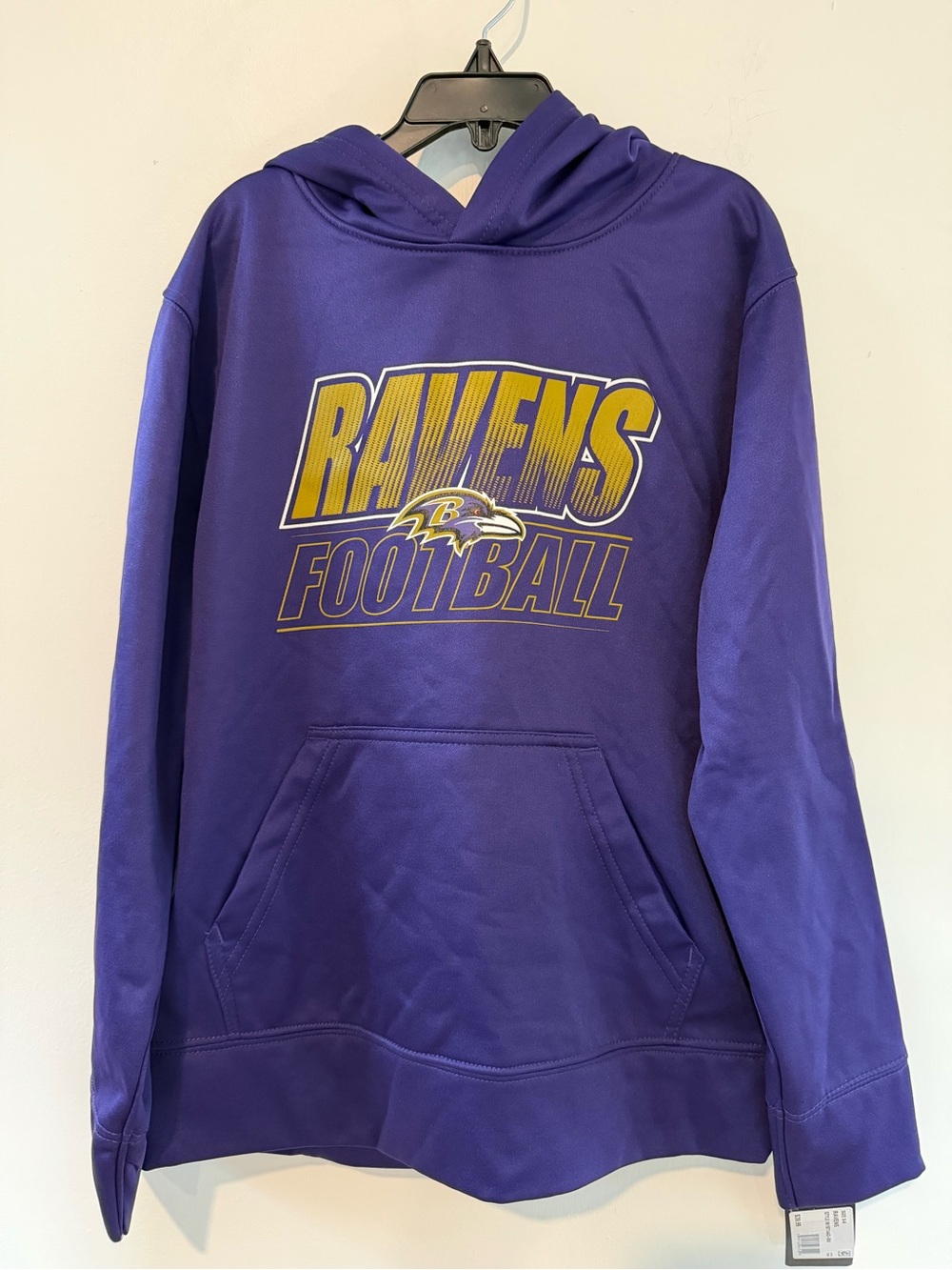 NWT Youth NFL Purple Baltimore Ravens Pullover Hoodie with Gold Logo Size Sm 8